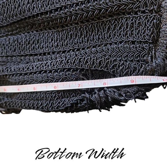 Vintage Black Macrame Purse Handmade Fringe Architectural Bag Boho Chic - Picture 9 of 11